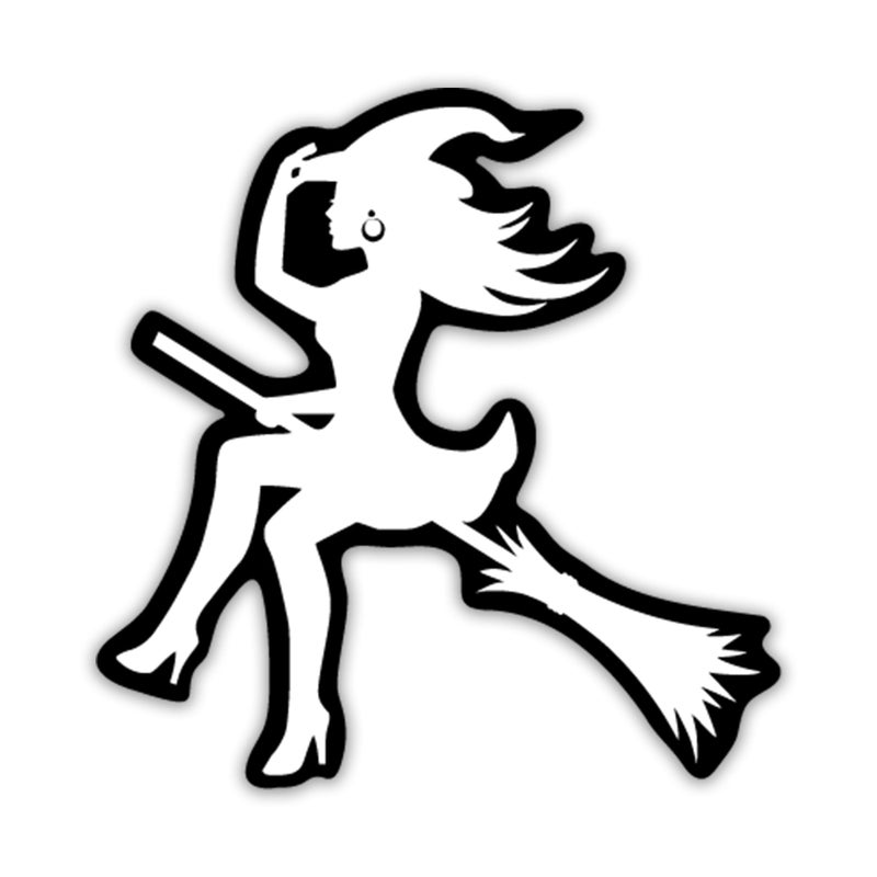 KCD ملصق فينيل ساحرة مثيرة على مكنسة | سيارات شاحنات فانات جدران لابتوبات أكواب | أبيض على خلفية سوداء | 5.5 بوصة | KCD1332W - Image 1